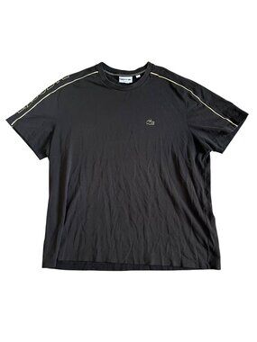 Lacoste Men's Sz 3XL Black T-Shirt With Yellow Piping & Logo Print Regular Fit